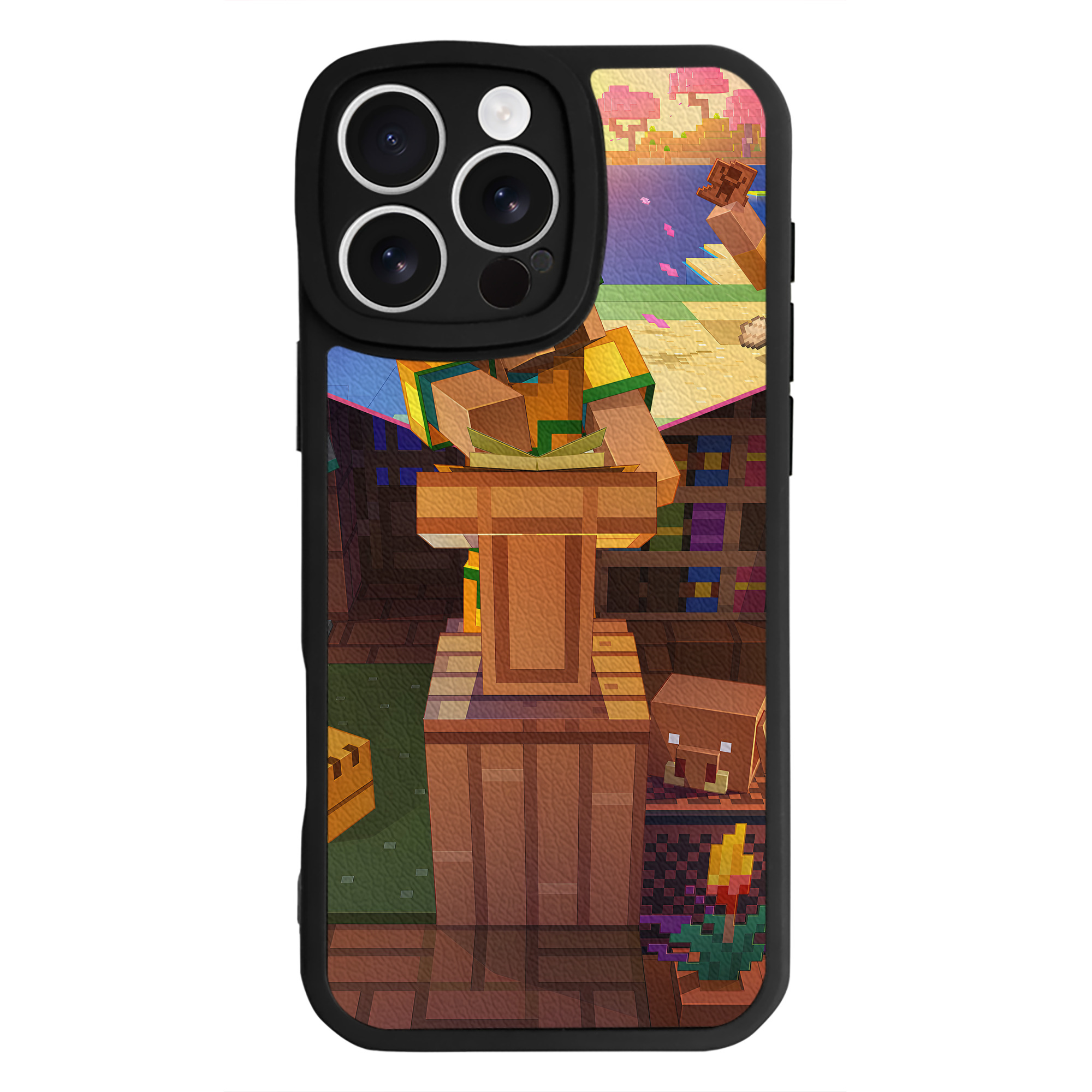 （画像用） マインクラフト ブロックの世界 Minecraft MC Block world 【iPhone 16シリーズ対応】シリコンスマホケース（レザー調） 材質：シリコン